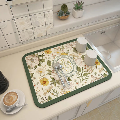 Kitchen drainage diite mat for home dining table absorbent mat tableware no-wash dining table coffee mat bowl plate drying mat