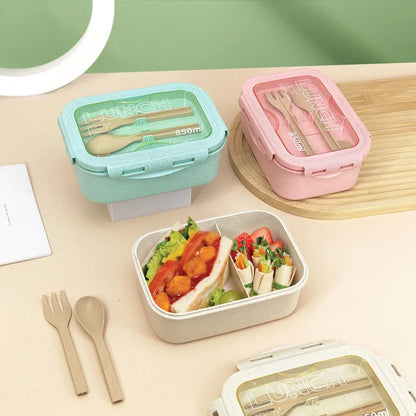 Kitchen 850ml Microwave Lunch Box Wheat Straw Dinnerware Food Storage Container Children Kids School Office Portable Bento Box