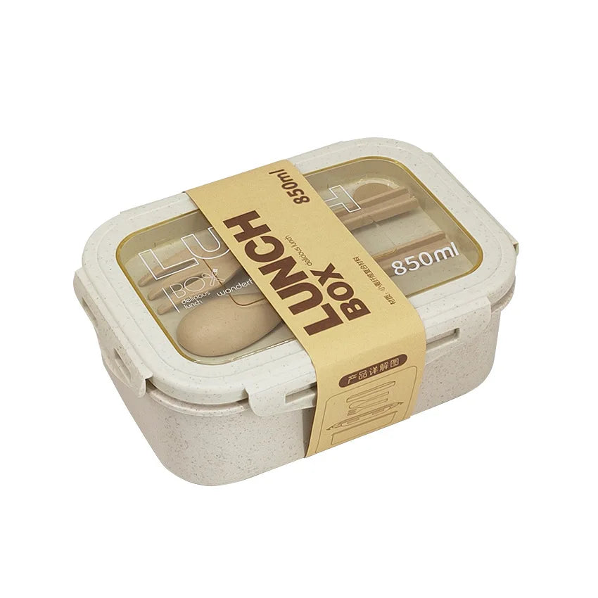 Kitchen 850ml Microwave Lunch Box Wheat Straw Dinnerware Food Storage Container Children Kids School Office Portable Bento Box