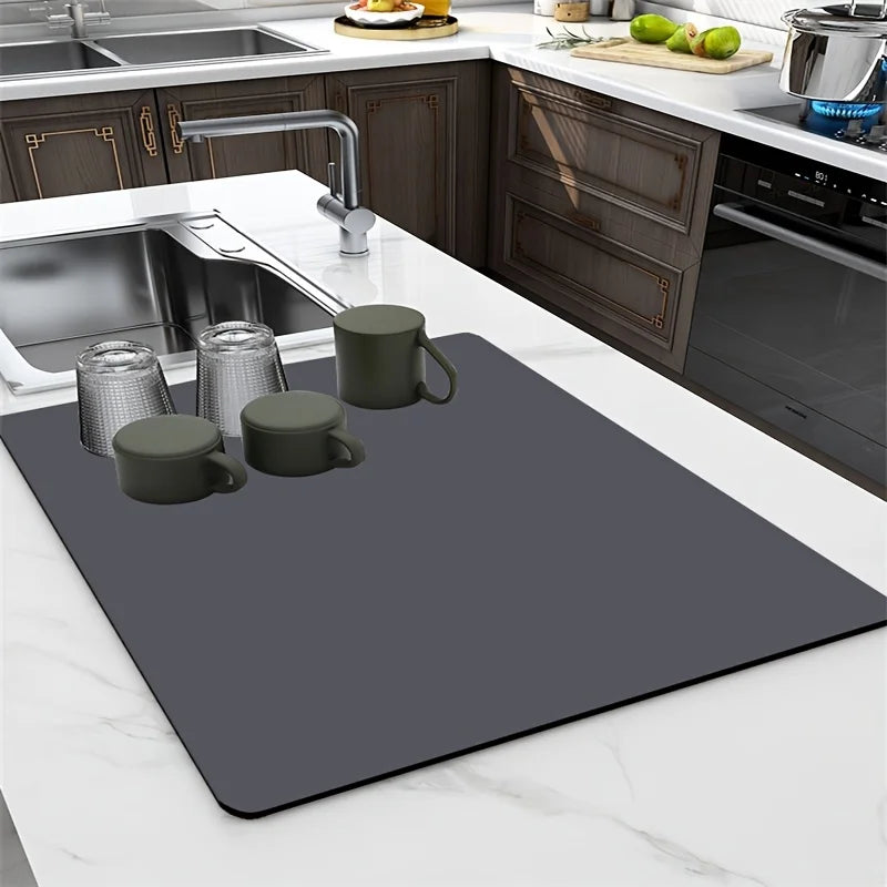 Kitchen Counter Bowl and Plate Drying Pad, with Anti-slip Rubber Back Plate, Heat-resistant, Grey, Suitable for Bowls and Cups