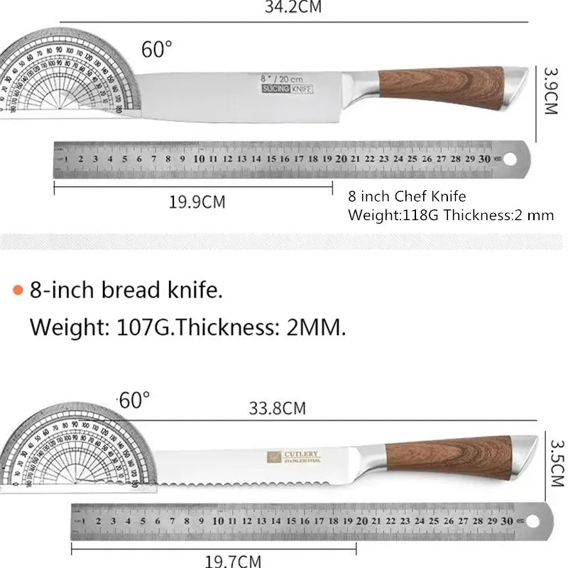 Kitchen Knives Set chef knives sets Stainless Steel Kitchen Knives Scissors Sharpener Chef Slicer Paring Bread Utility Knife