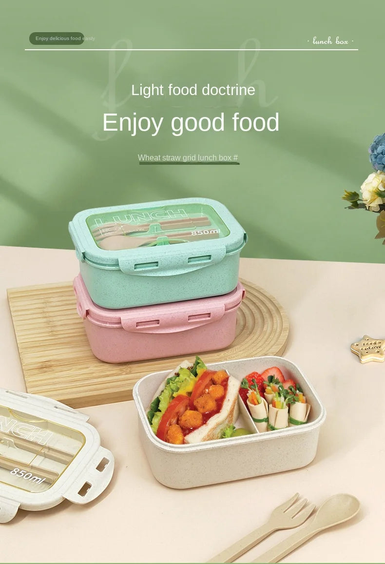 Kitchen 850ml Microwave Lunch Box Wheat Straw Dinnerware Food Storage Container Children Kids School Office Portable Bento Box