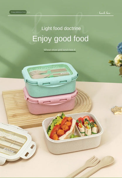 Kitchen 850ml Microwave Lunch Box Wheat Straw Dinnerware Food Storage Container Children Kids School Office Portable Bento Box