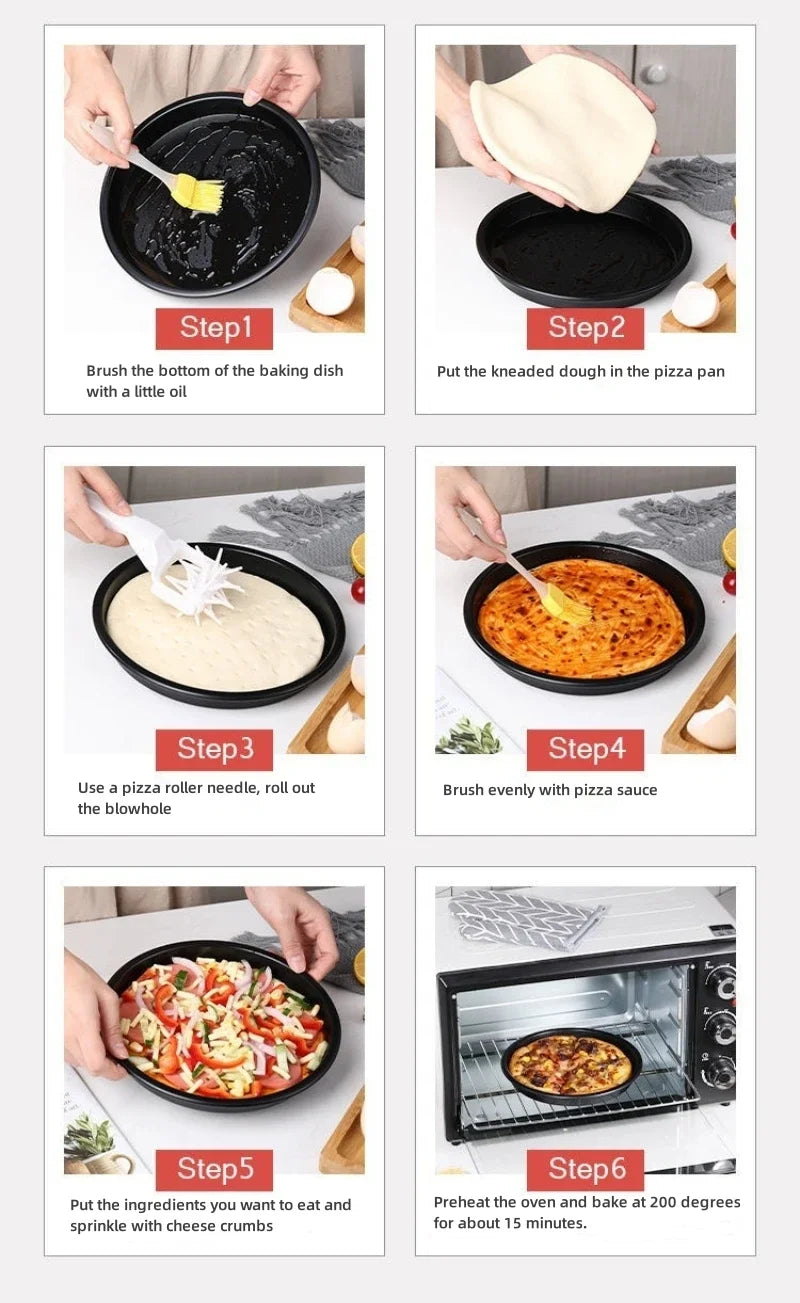 Kitchen Pizza Mould Pan Carbon Steel ware Baking Pan Round Pizza Tray Round Baking Tray Heat-resistant for Home Pie Tins Black