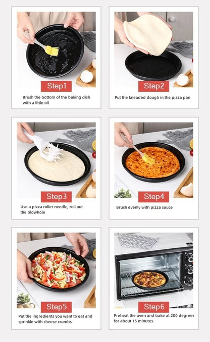 Kitchen Pizza Mould Pan Carbon Steel ware Baking Pan Round Pizza Tray Round Baking Tray Heat-resistant for Home Pie Tins Black