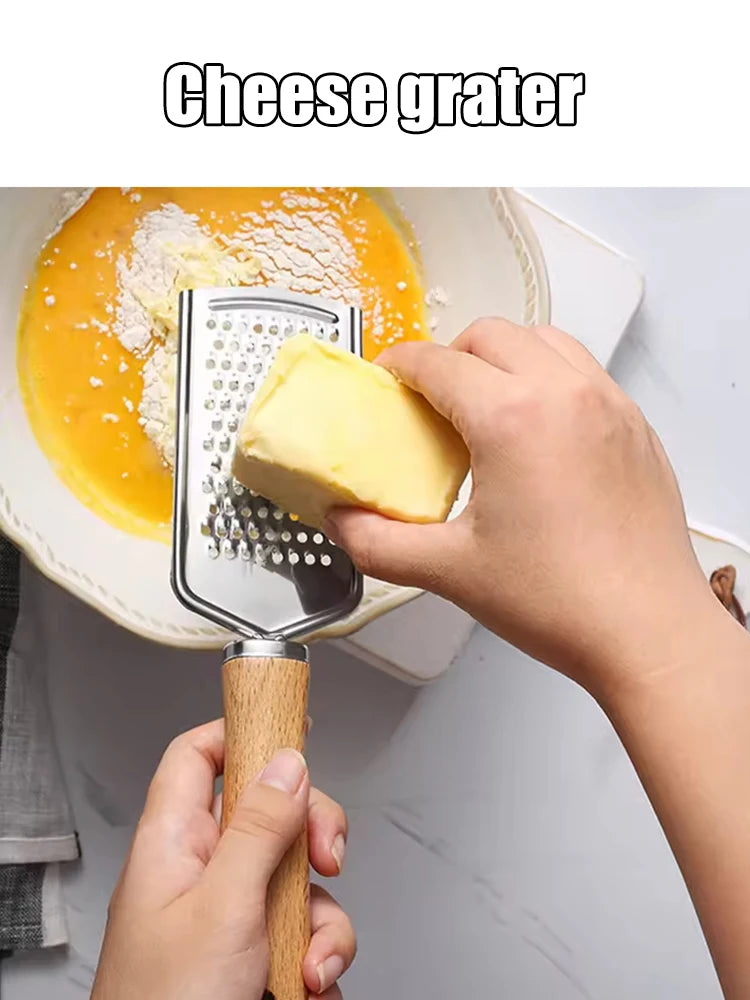 1PC Kitchen Gadgets: Wooden Handle Grater, Small Kitchenware, Stainless Steel Baking Utensils