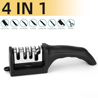 Kitchen 3-Segment Knife Sharpener Household Multi-Functional Hand-Held Three-Purpose Black Sharpening Stone