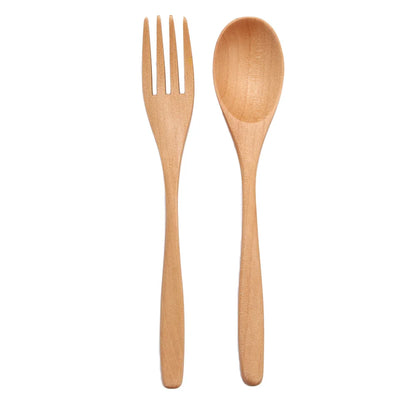 2PCS Wooden Kitchen Supplies Rice Dinner Kit Soups Dinnerware Sets Fork Tableware Spoon DIY