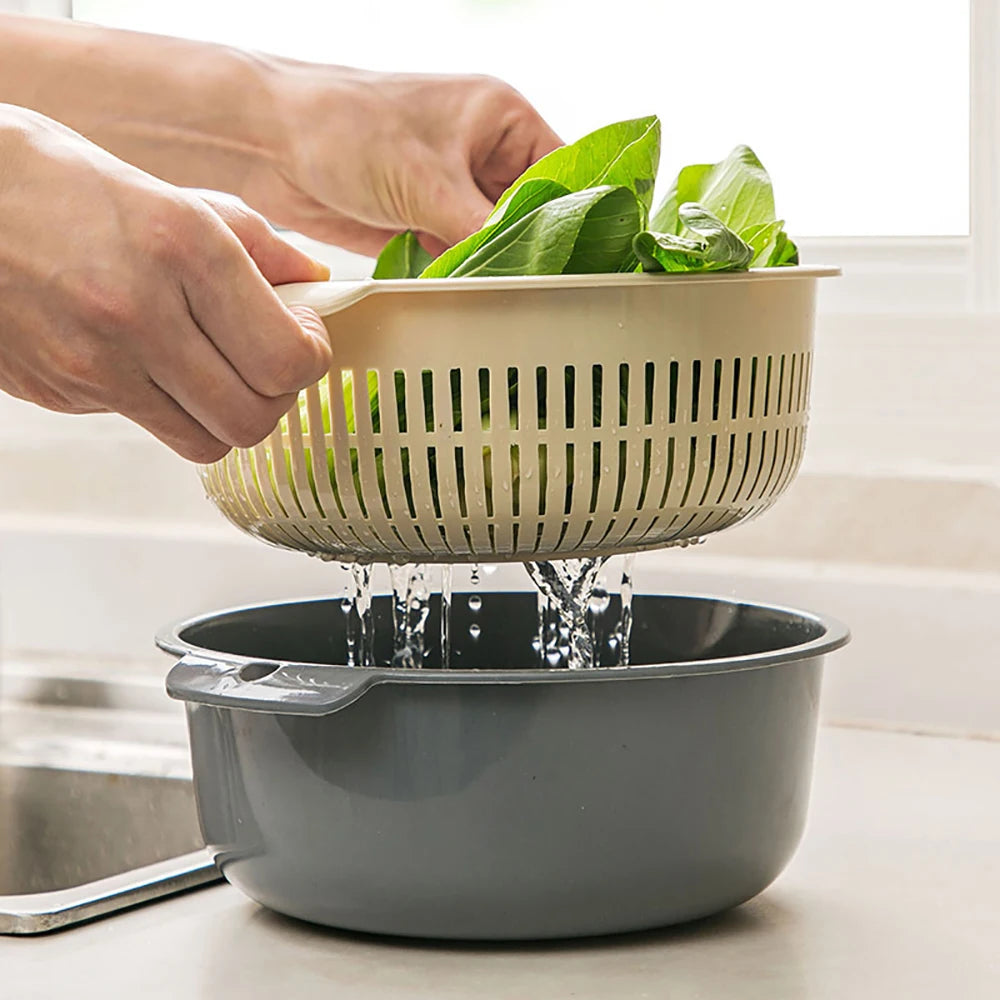 Kitchen Fruit Tray Removable Double Layer Fruit Vegetable Basin Draining Basket Creative Household Washing Basket Kitchen Tool