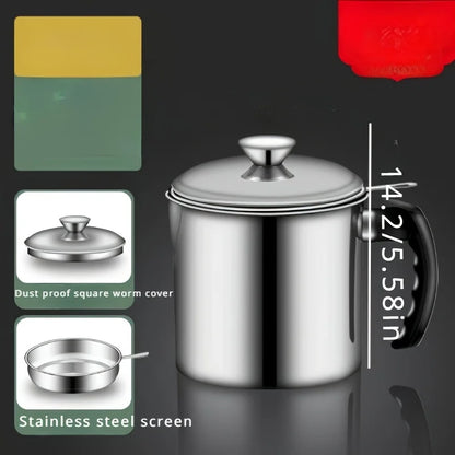 Kitchen Container With Strainer For Easy Storage Of Cooking Oil And Grease,Convenient Handle For Safe Handling And Pouring