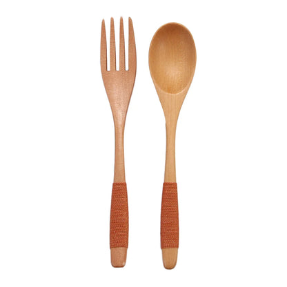 2PCS Wooden Kitchen Supplies Rice Dinner Kit Soups Dinnerware Sets Fork Tableware Spoon DIY