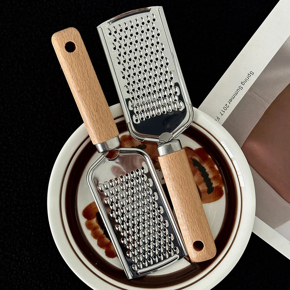 1PC Kitchen Gadgets: Wooden Handle Grater, Small Kitchenware, Stainless Steel Baking Utensils