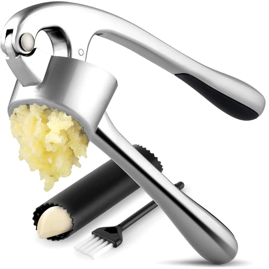Kitchen Large Premium Garlic Press Set - Bigger Bowl for Bigger Garlic - Rust Proof & Dishwasher Safe Garlic Mincer Tool
