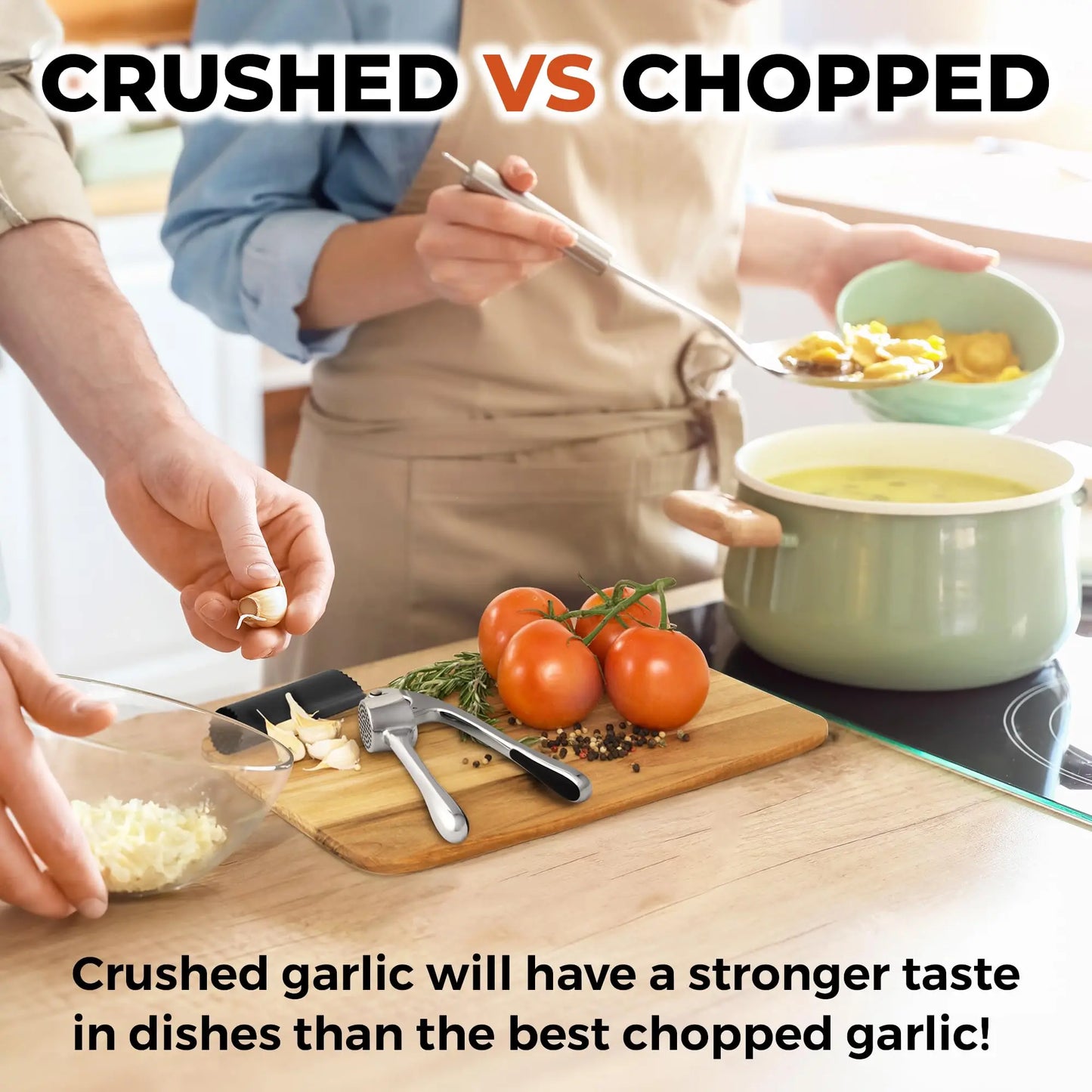 Kitchen Large Premium Garlic Press Set - Bigger Bowl for Bigger Garlic - Rust Proof & Dishwasher Safe Garlic Mincer Tool