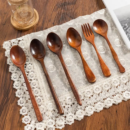 Non Scratch Ice Cream Kitchen For Soup Cooking Teaspoon Tableware Coffee Spoon Wooden Spoon Stirring Spoon Fork