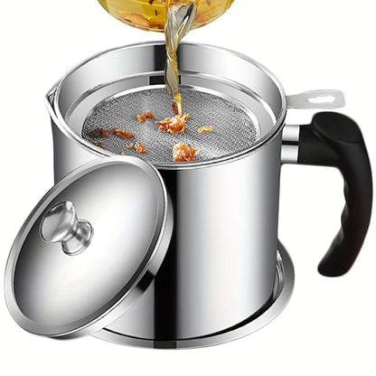 Kitchen Container With Strainer For Easy Storage Of Cooking Oil And Grease,Convenient Handle For Safe Handling And Pouring