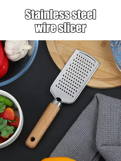 1PC Kitchen Gadgets: Wooden Handle Grater, Small Kitchenware, Stainless Steel Baking Utensils