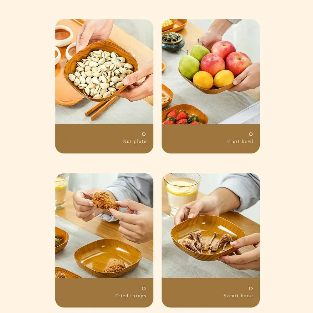 Kitchen Wood Grain Plastic Square Tray Plate Dried Fruit Fruit Cake Snack Plates Simple Snack Tea Art Dish Bone Spitting Dish