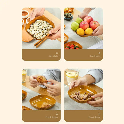 Kitchen Wood Grain Plastic Square Tray Plate Dried Fruit Fruit Cake Snack Plates Simple Snack Tea Art Dish Bone Spitting Dish