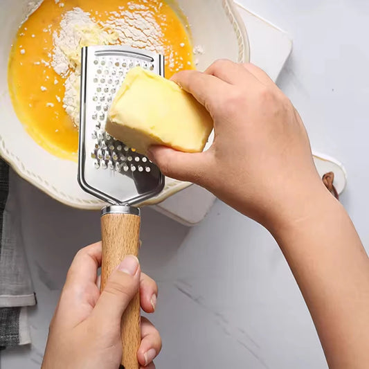 1PC Kitchen Gadgets: Wooden Handle Grater, Small Kitchenware, Stainless Steel Baking Utensils