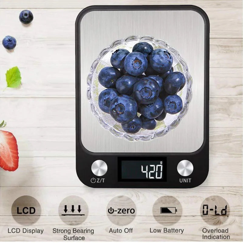 Kitchen Scale 15Kg/1g Weighing Food Coffee Balance Smart Electronic Digital Scales Stainless Steel Design for Cooking and Baking