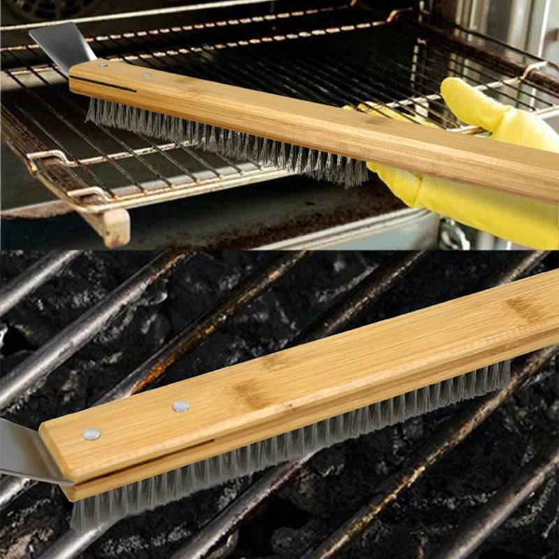 Kitchen Pizza Oven Copper Brush Wood Handle Bristle Brass Grill Cleaning Small Brush For Oven Cleaner