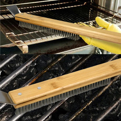 Kitchen Pizza Oven Copper Brush Wood Handle Bristle Brass Grill Cleaning Small Brush For Oven Cleaner