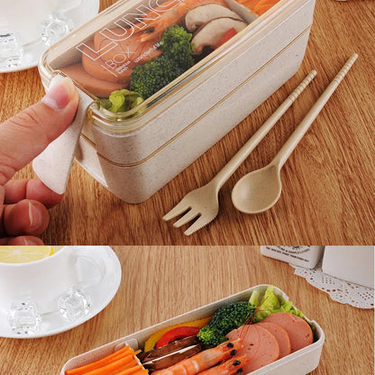 Kitchen 750ml Microwave Lunch Box Wheat Straw Dinnerware Food Storage Container Children Kids School Office Portable Bento Box