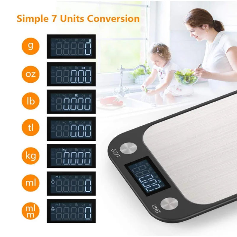 Kitchen Scale 15Kg/1g Weighing Food Coffee Balance Smart Electronic Digital Scales Stainless Steel Design for Cooking and Baking