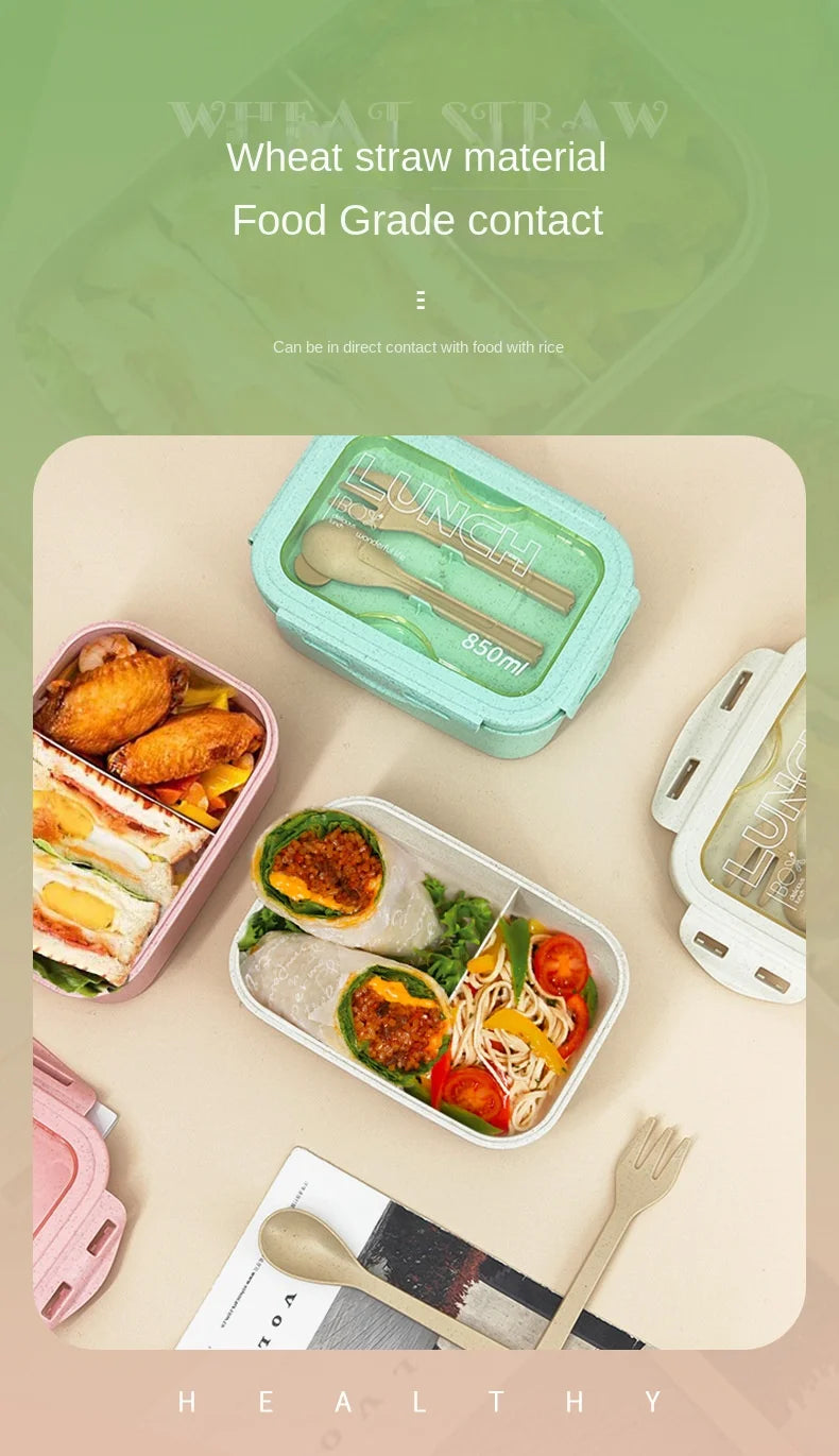 Kitchen 850ml Microwave Lunch Box Wheat Straw Dinnerware Food Storage Container Children Kids School Office Portable Bento Box