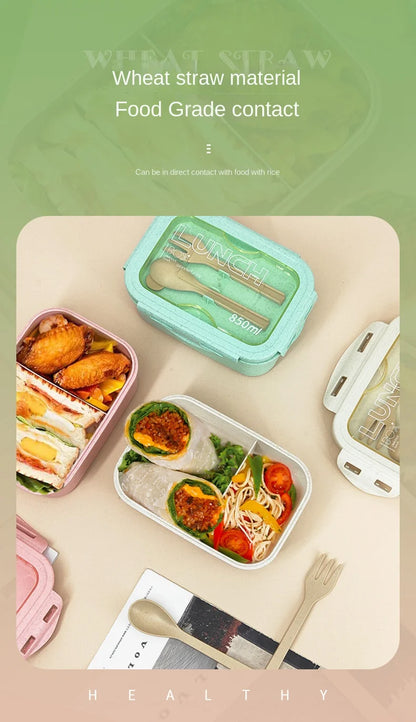 Kitchen 850ml Microwave Lunch Box Wheat Straw Dinnerware Food Storage Container Children Kids School Office Portable Bento Box