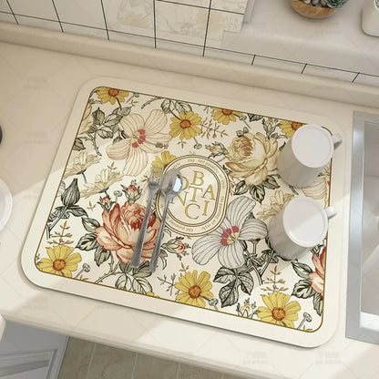 Kitchen drainage diite mat for home dining table absorbent mat tableware no-wash dining table coffee mat bowl plate drying mat