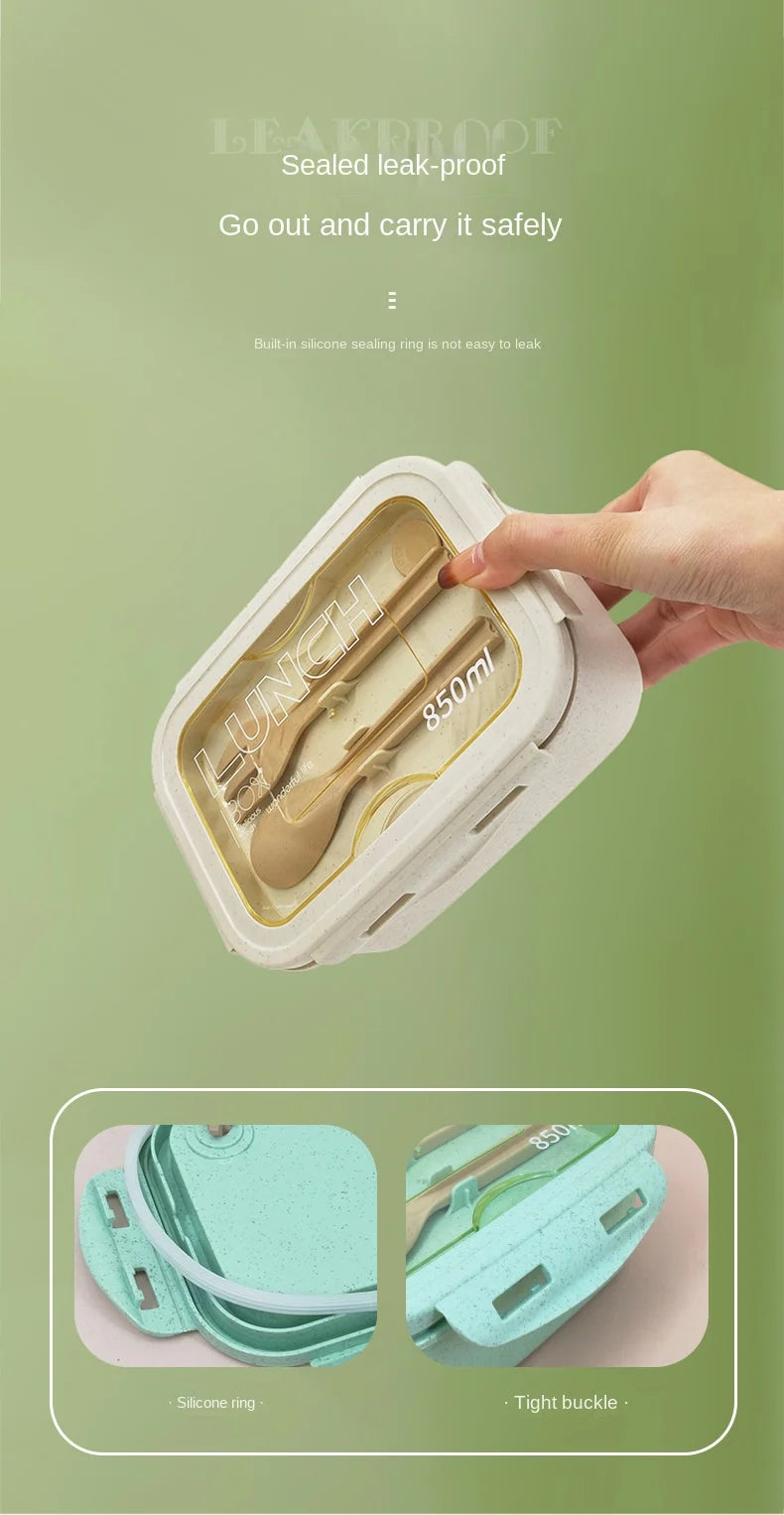 Kitchen 850ml Microwave Lunch Box Wheat Straw Dinnerware Food Storage Container Children Kids School Office Portable Bento Box