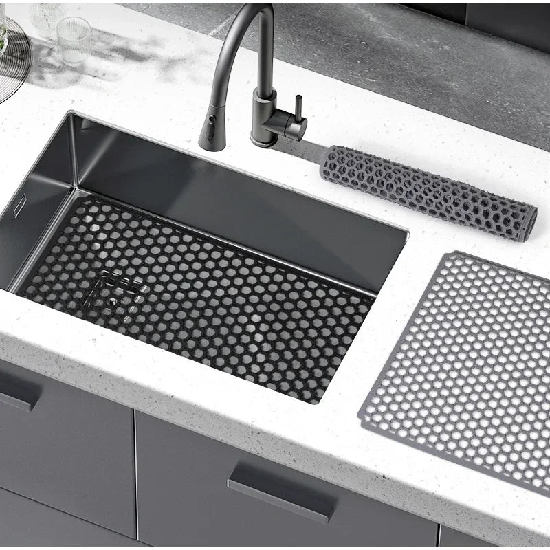 Kitchen Silicone Sink Protector Mat Foldable Anti Slip Tableware Drainage Drying Mats Household Multi Functional Desk Pad