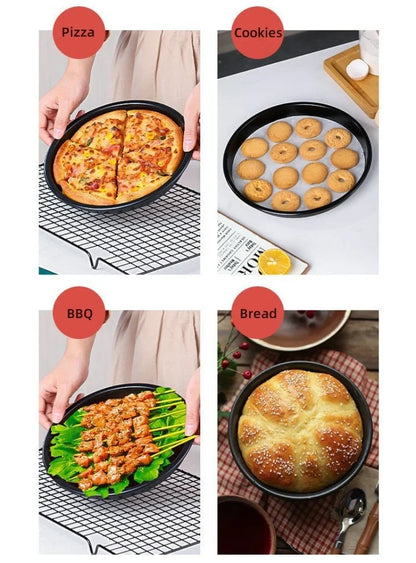Kitchen Pizza Mould Pan Carbon Steel ware Baking Pan Round Pizza Tray Round Baking Tray Heat-resistant for Home Pie Tins Black